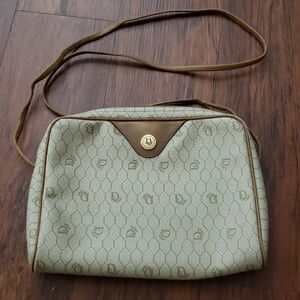 Vintage Christian Dior Honeycomb Chic Feminine Brown Leather Trim Crossbody Bag